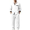 Men's 2‑Piece Linen‑Blend Set, Long‑Sleeve Button Shirt with Contrast Pattern Trim & Chest Pocket, Drawstring Jogger Pants Breathable Casual Outfit