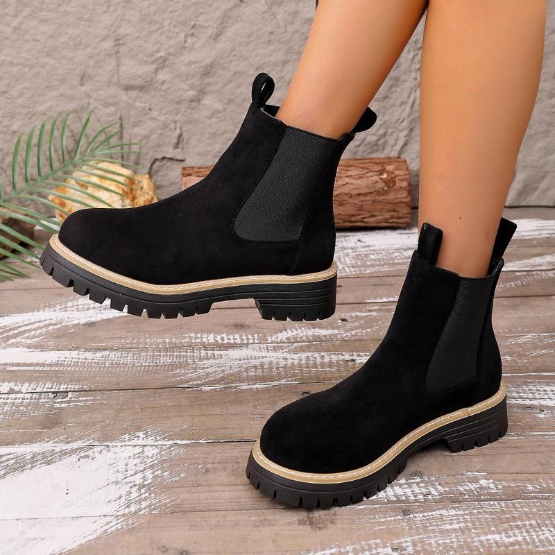 Women's Round Toe Chelsea Boots, Suede Mid Top Martin Boots, Fashion Casual Versatile Ankle Boots for Women