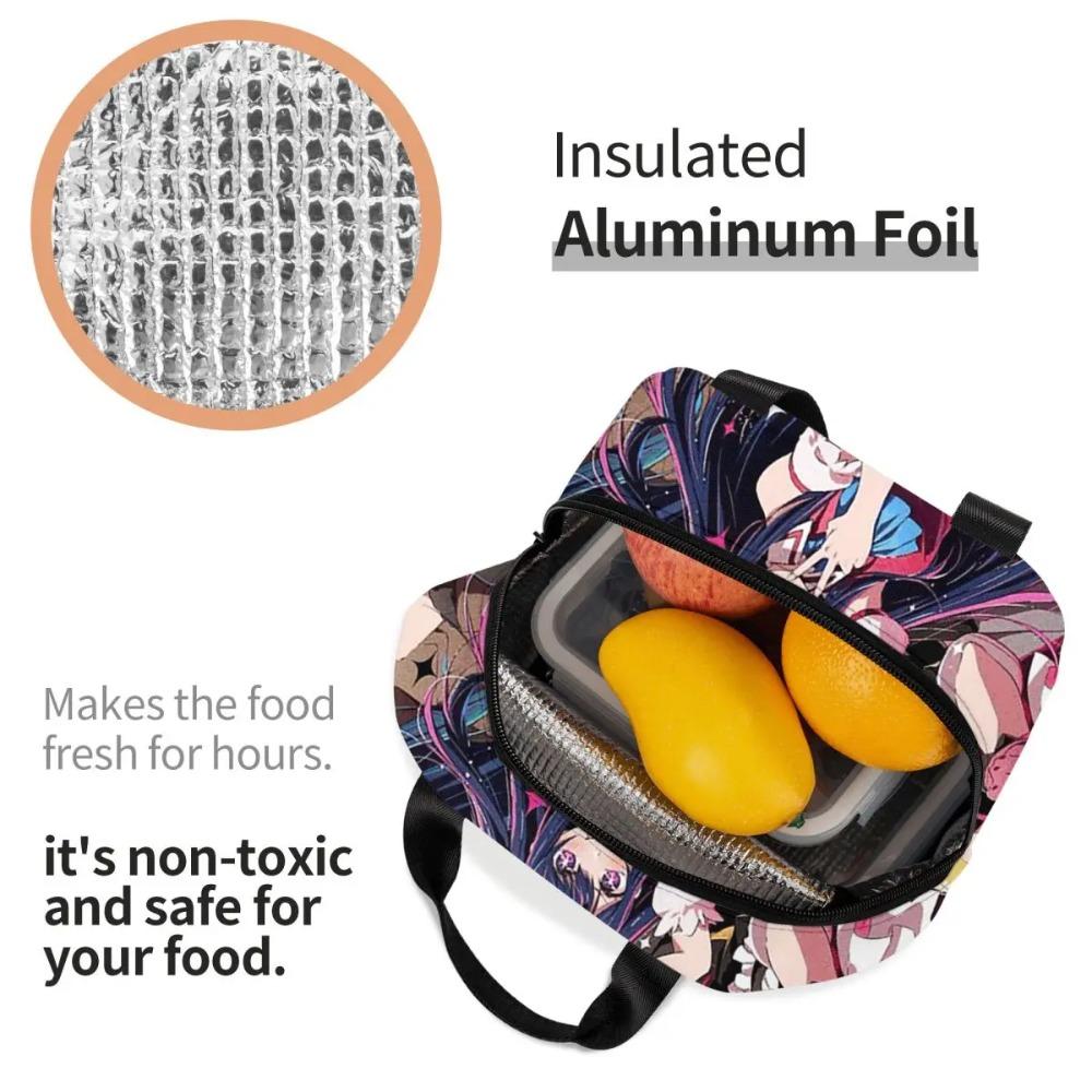 Oshi No Ko Anime Kawaii Insulated Lunch Bag for Women Office Cooler Thermal Food Box Tote Portable Lunch Boxes Container