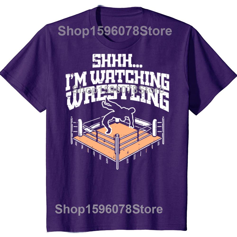 Retro Shhh Im Watching Wrestling Funny Wrestler Fan Cotton Tops Fitness T-Shirt Oversized Unisex Tees Men's Clothing Streetwear