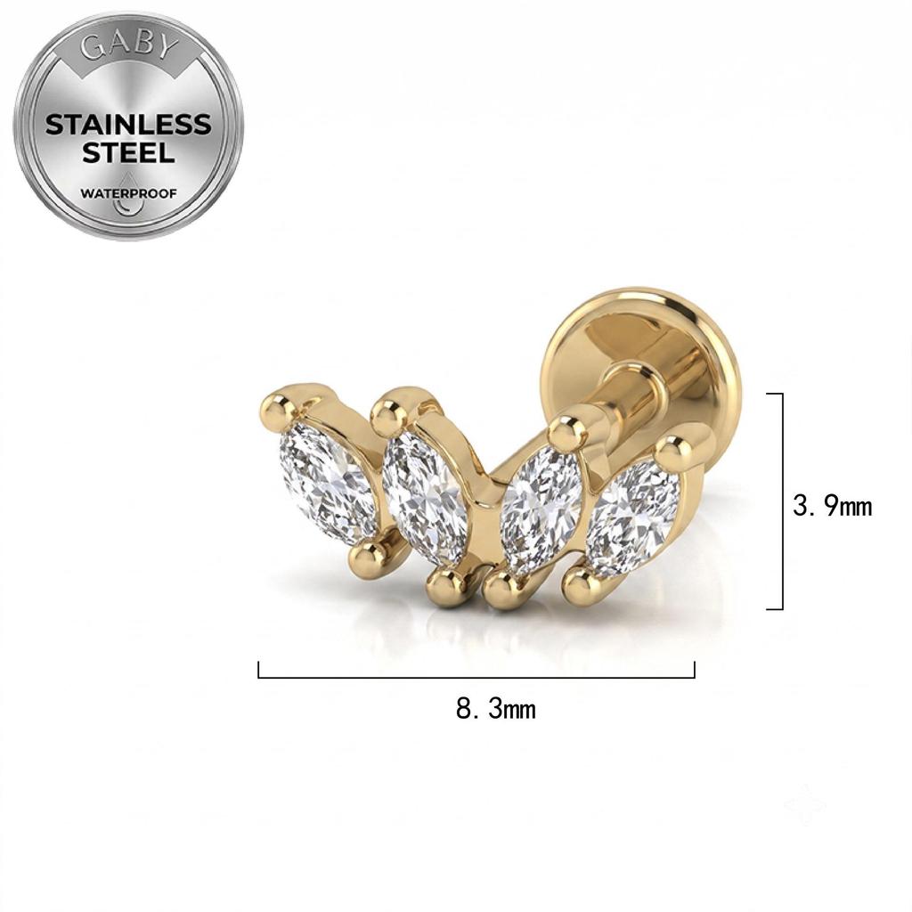 Euro Cross 316L Medical Grade Stainless Steel Leaf-Shaped Internal Thread Ear and Lip Stud