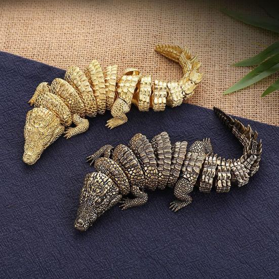 Articulated Crocodile Figurine Multi-jointed Movable Alloy Animal Figure Model Statue Sculpture Desktop Bookshelf Decoration Ornament Festival Gift