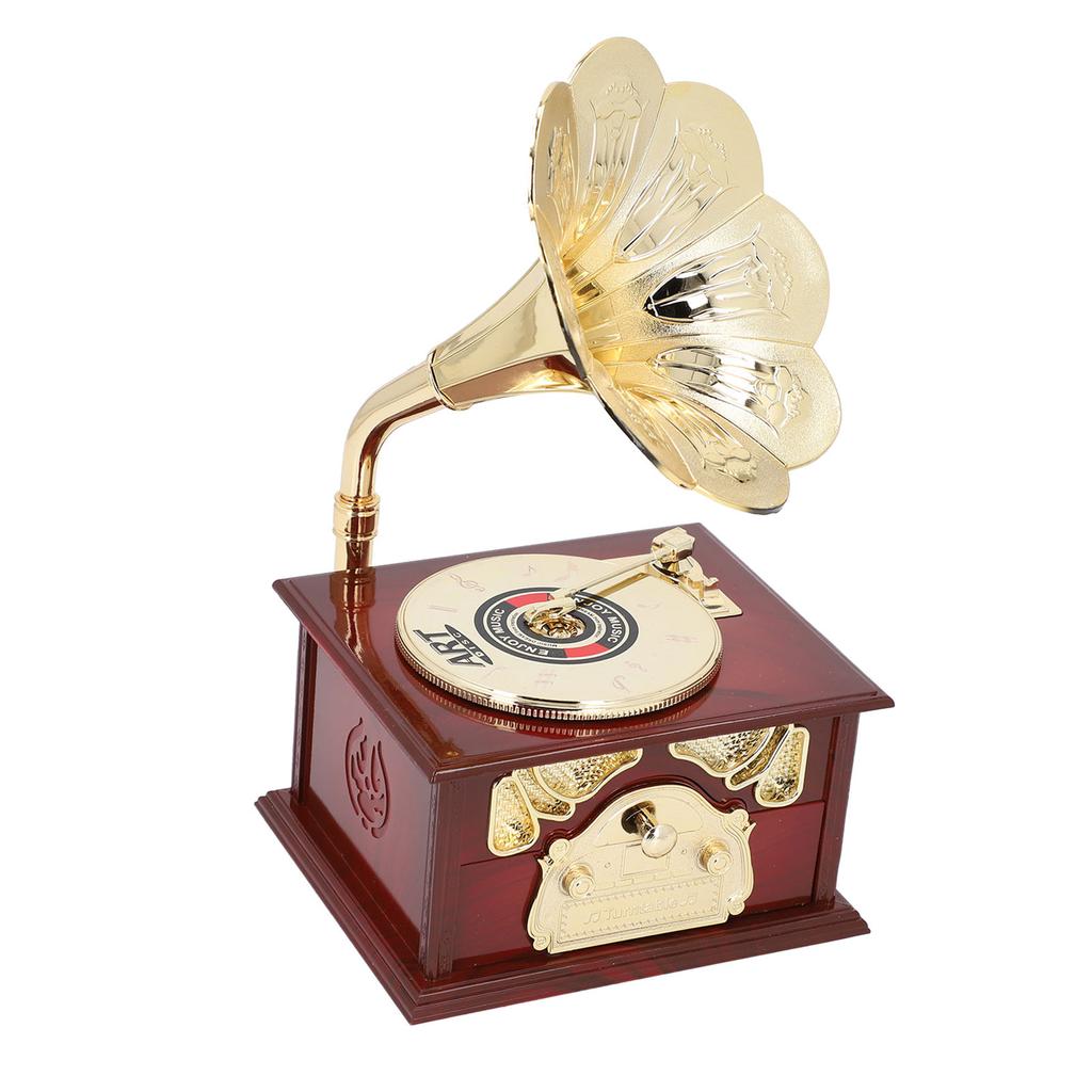Gramofon Pozytywka Wykwintny Mechaniczny Nakręcany Retro Pozytywka Figurki na Dom Stół Biurko