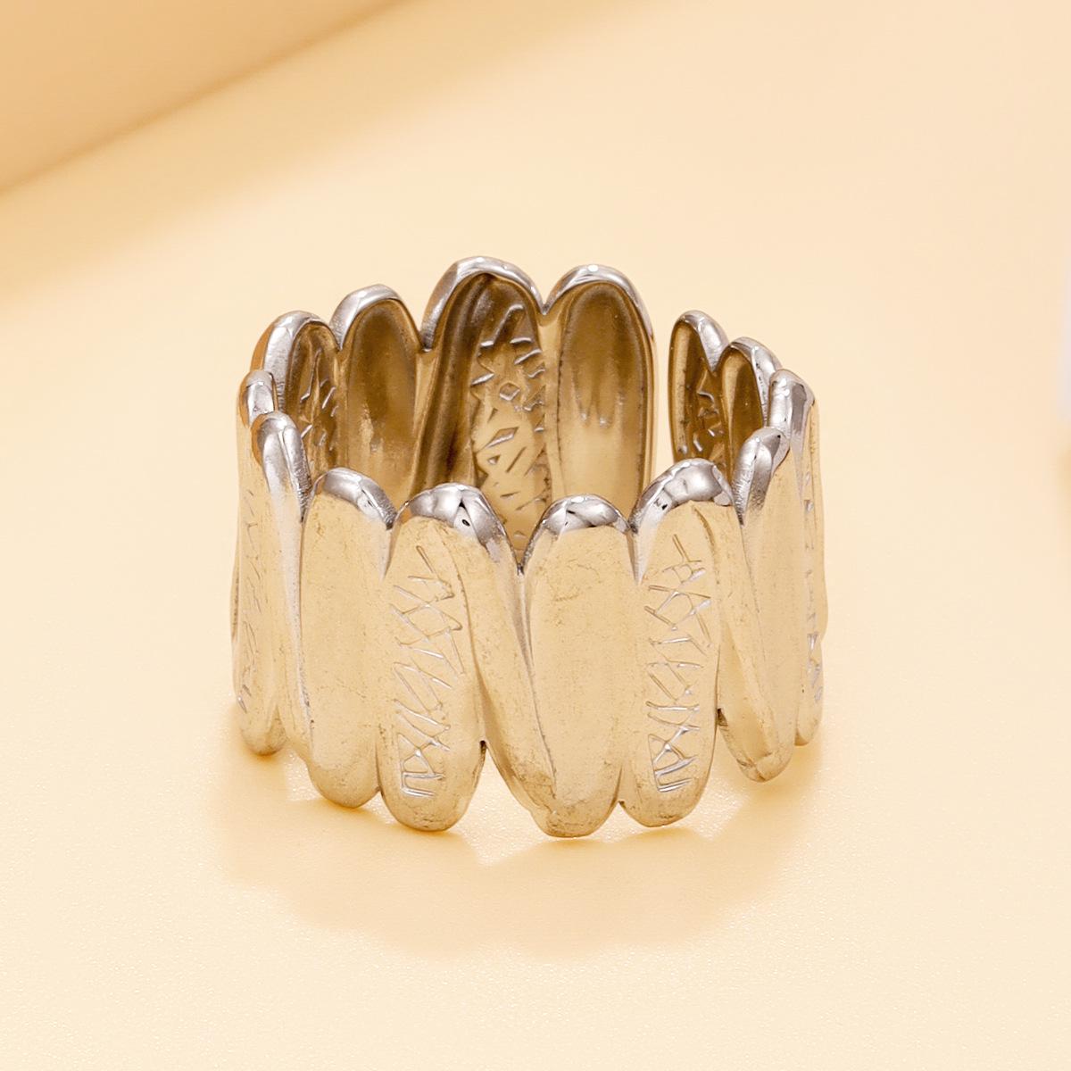 Chic Geometric Open Stainless Steel Ring for Women - Irregular Texture & Retro Style