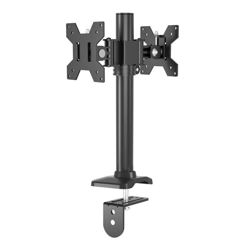 Dual Monitor Stand for 24/27/32/43 inch Screens with Perforated Desktop, Height Adjustment, and 360° Rotation