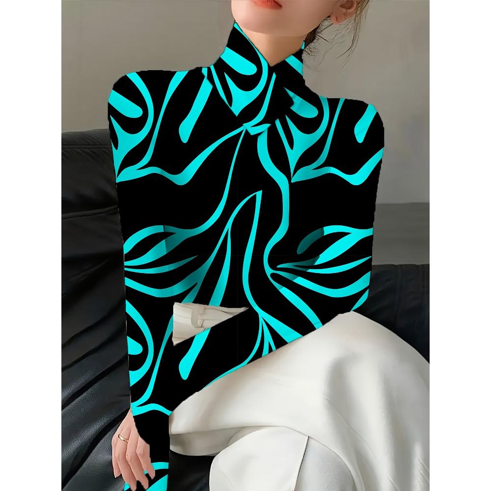 Lady's Sexy High-neck Long-sleeved T-shirt, Soft Texture for Autumn and Winter Tops, Machine Washable