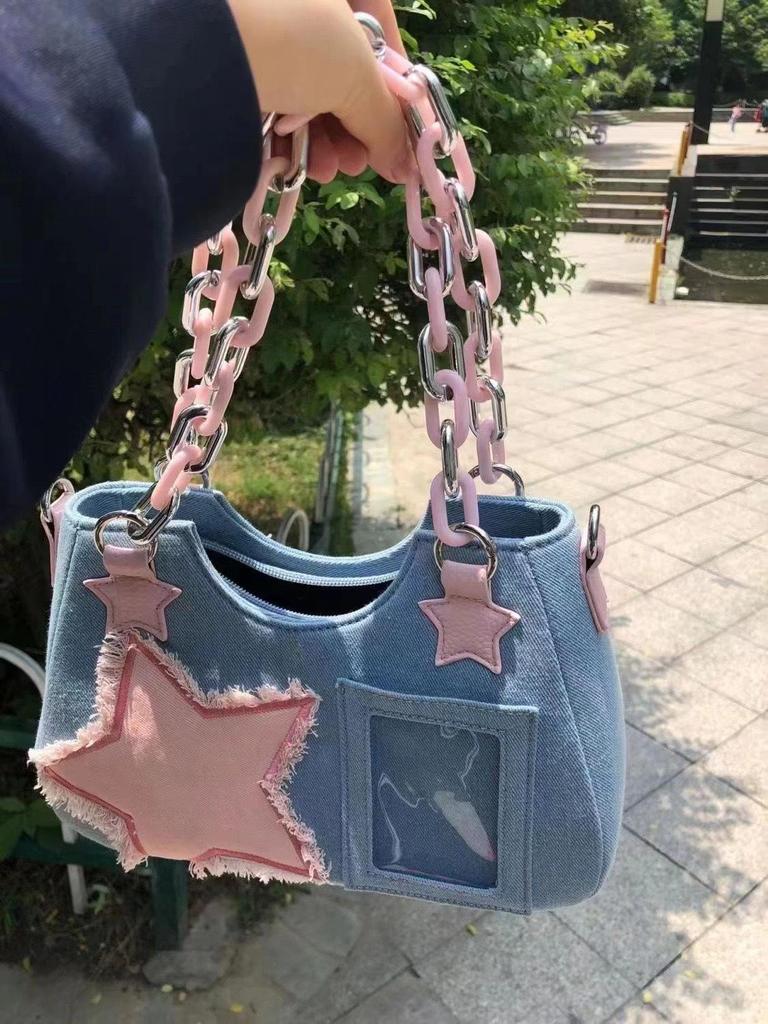 2024 Y2K Hot Girl Small Denim Pain Bag, One-Shoulder Japanese Messenger Handbag - Second-Hand, Original Design
