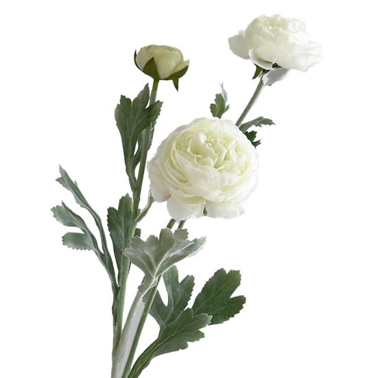 Artificial Ranunculus Asiaticus 2 Head Realistic Fake Silk Flower with Stem Home Office Wedding Party Faux Flower Decoration