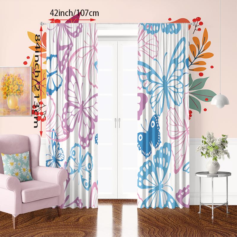 2 Stück - Bunter Schmetterling - Bedruckter Vorhang - Polyestermaterial - geeignet für Schlafzimmer, Wohnzimmer, Arbeitszimmer, privaten Raum