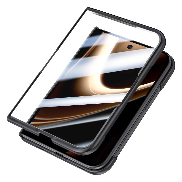 Integrated Privacy Tempered Glass Magnetic Phone Case, Full Hinge Protection with Wrist Strap & 360° Rotating Ring Holder For iPhone Duo Fold