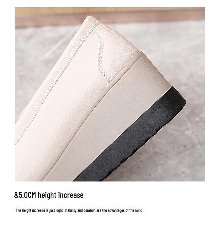 Women's Plus Size Genuine Leather Slip-On Platform Shoes - Thick Sole, Height Increasing, Spring & Autumn Fashion for Work.