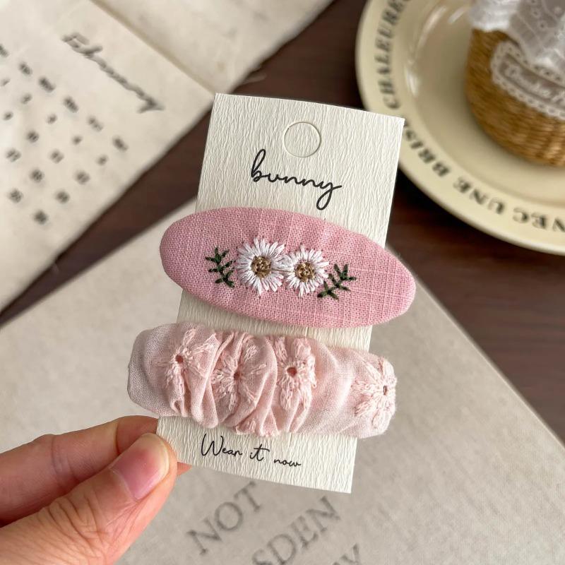 2Pcs Embroidery Flower Children's Hairpin Sweet Hair Clip Bangs Side Clip Hairpin Barrettes Headwear Hair Accessories Headdress