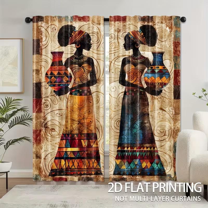 

2 Pcs Retro beauty print curtains suitable for bedroom living room kitchen decoration home decoration window decoration 100*130 Rod Pocket 1pcs