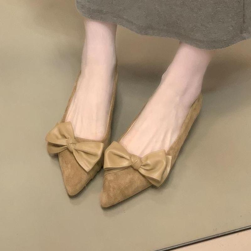 

Fashion Bow Women Flats Shoes Fashion Pointed Toe Sandals Designer Shallow Autumn Brand Shoes 2025 New Elegant Suede Zapatillas De Mujer 40 серый