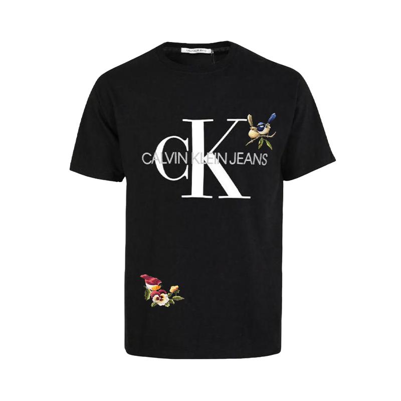 Calvin Klein Minimalist Series Chinese Style Letter Print Logo Pattern Round Neck Loose Hoodie Short Sleeve T-Shirt Unisex Tops 35H6422401(TEAM702-B2)