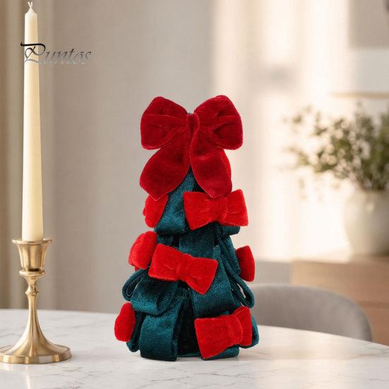 Desktop Christmas Tree Ornament Velvet Bow Decoration, Shaped Soft Fabric Tabletop for Fireplace Dining Table Window Holiday Decor