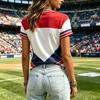 Women's Casual Short Sleeve V Neck Pullover Top Soccer Print Graphic Tee Lightweight Comfortable Fit