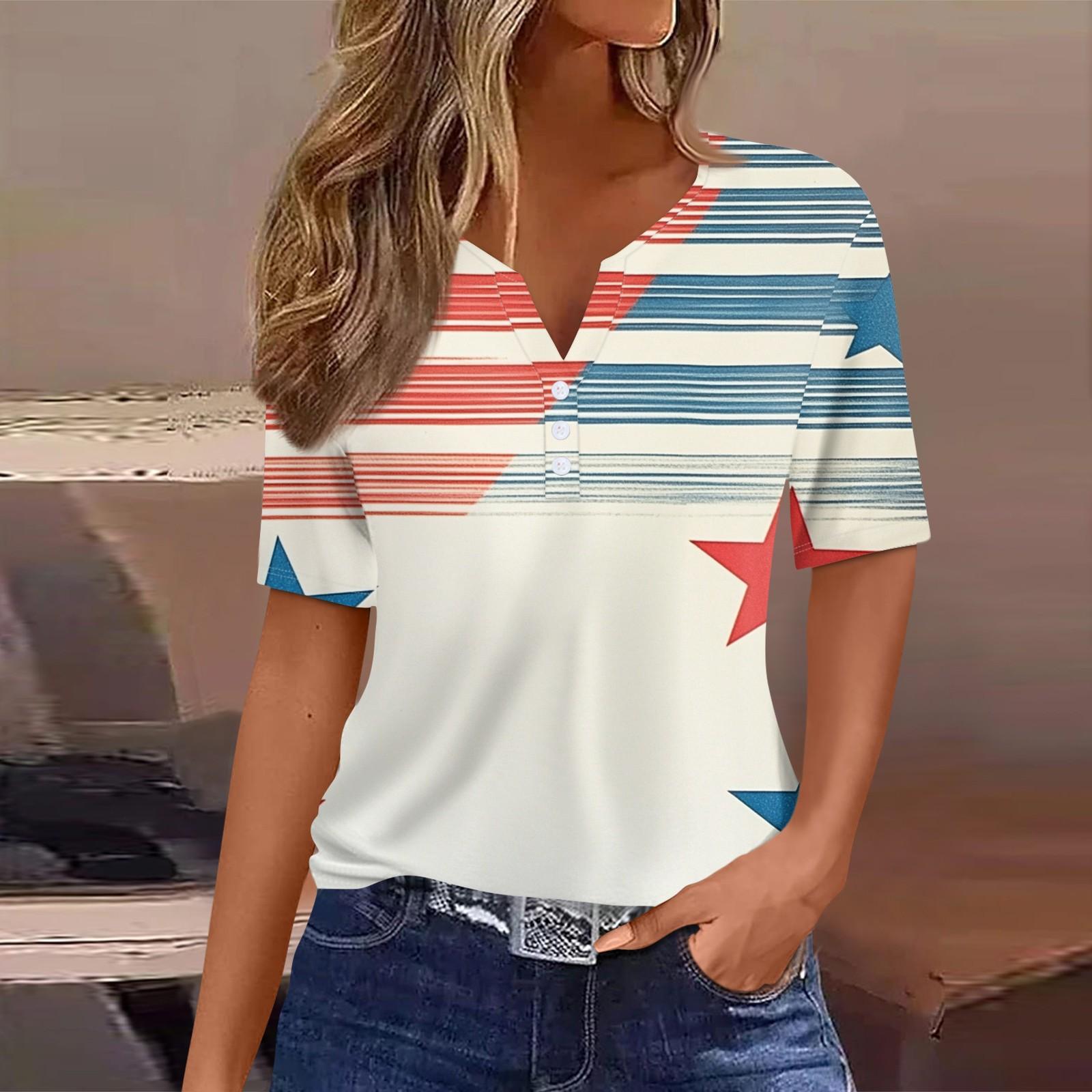 

Women s T Shirt Tee Print Button Short Sleeve Daily Weekend Fashion Basic V- Neck Regular Top S белый