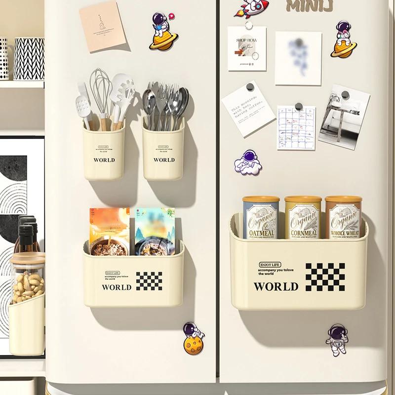 1 Stück Magnetischer Kühlschrank Seitenwand Hängeaufbewahrungsbox, Geeignet für Küchenordnung und Gewürzaufbewahrung, Cremefarben Tee