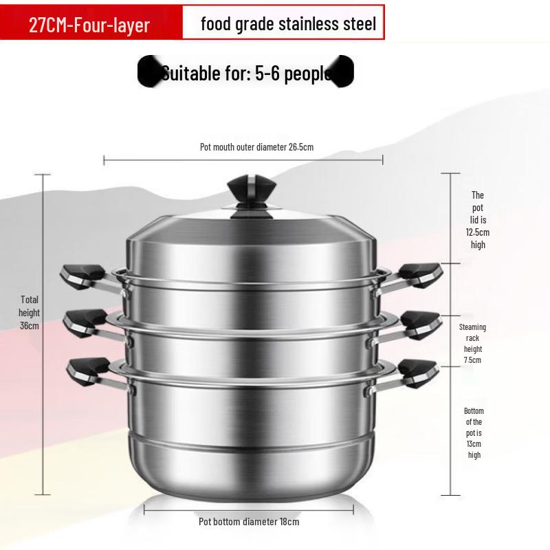 

ZISIZ 27cm Food Grade Stainless Steel Steamer Pot