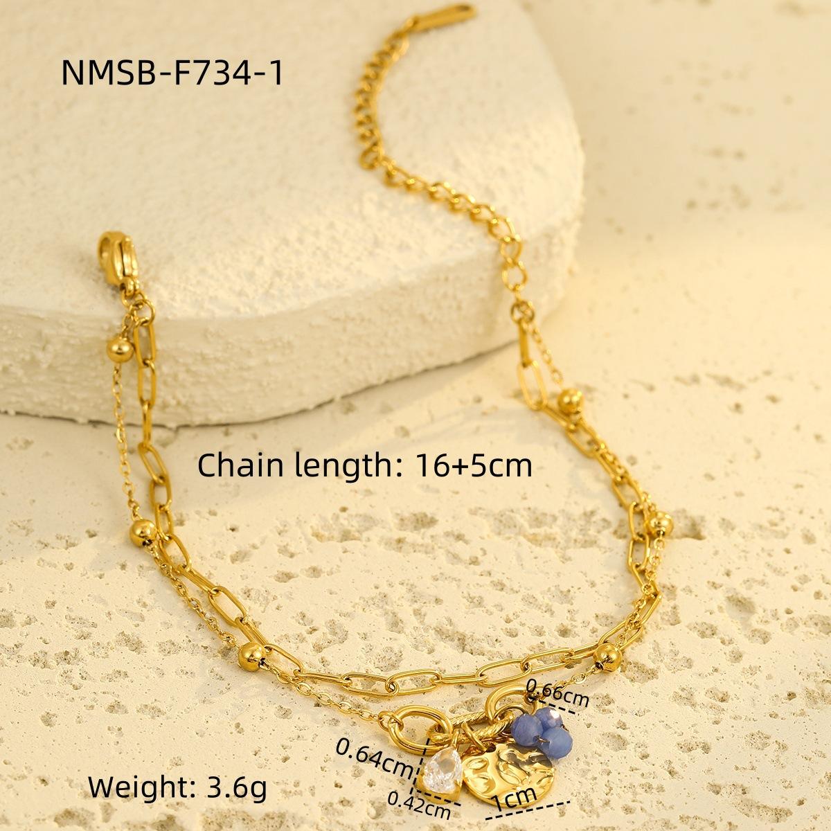 GEMCHIC Women s Luxury Titanium Steel Bracelet with Drop Zircon, Pearl Pendant & Round Plate