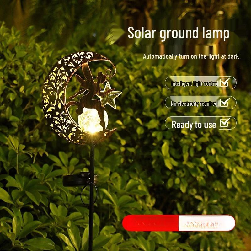 Solar Outdoor Iron Moon Fairy Garden Lamp