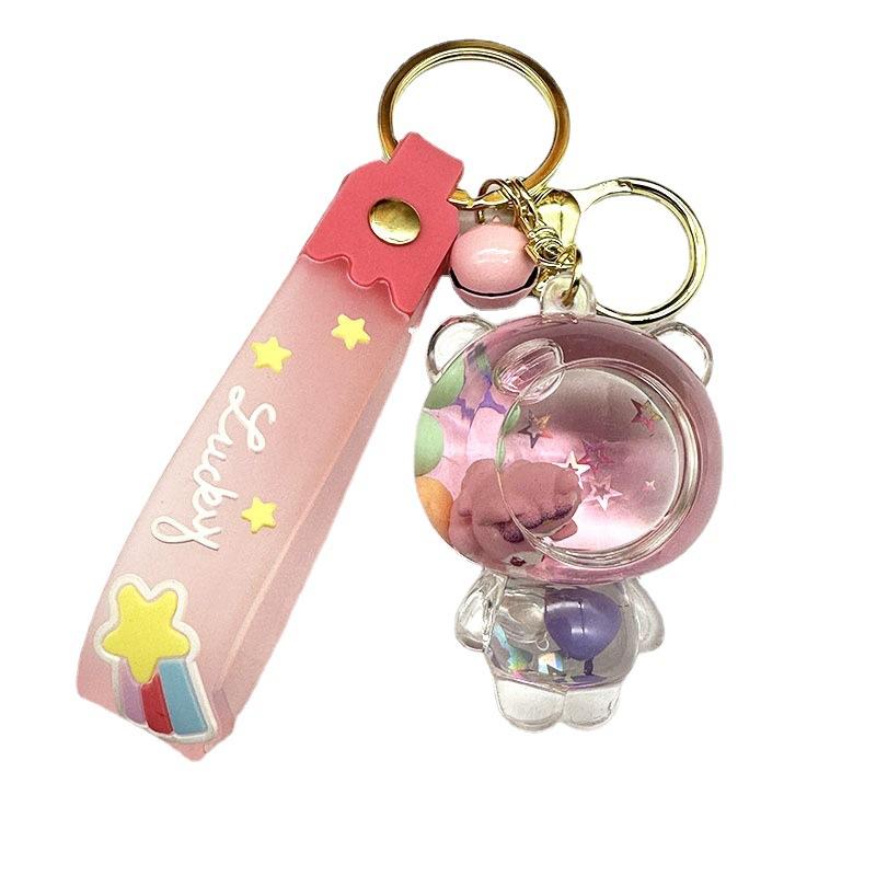 Cartoon Big Head Bear Quicksand Bottle Keychain Cute Lingna Bell Doll Pendant Couple Bag Drift Bottle Pendant