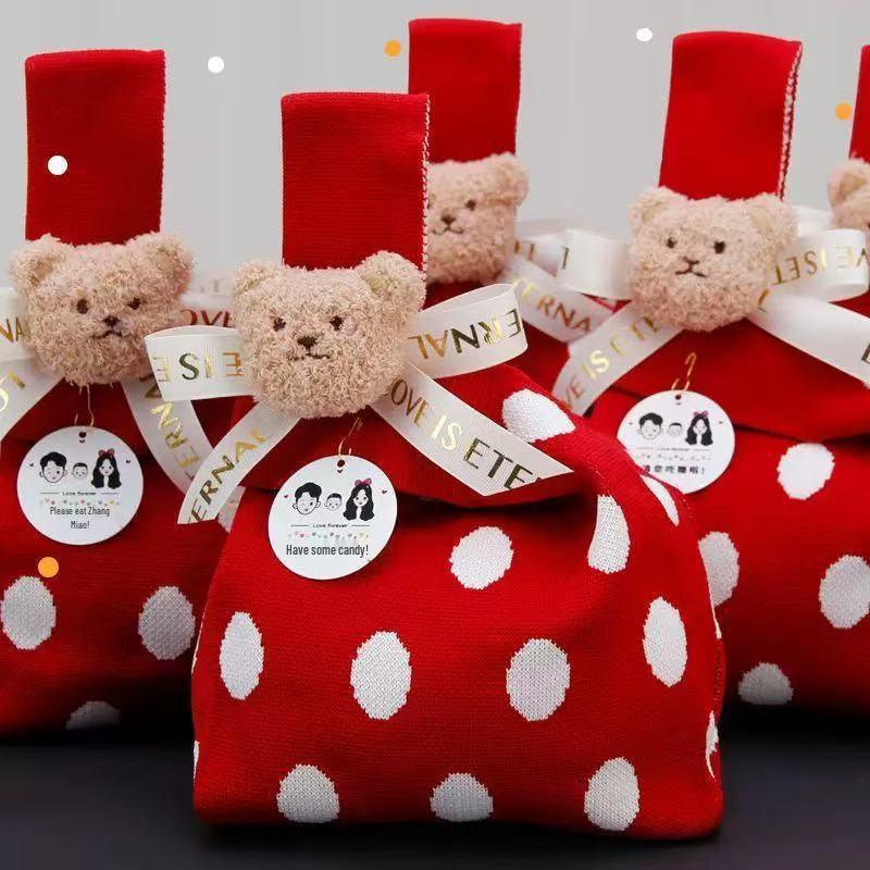 2026 New Year Red Lucky Gift Bag - Knitted Tote with Envelope Design, Perfect for Annual Meetings and Celebrations