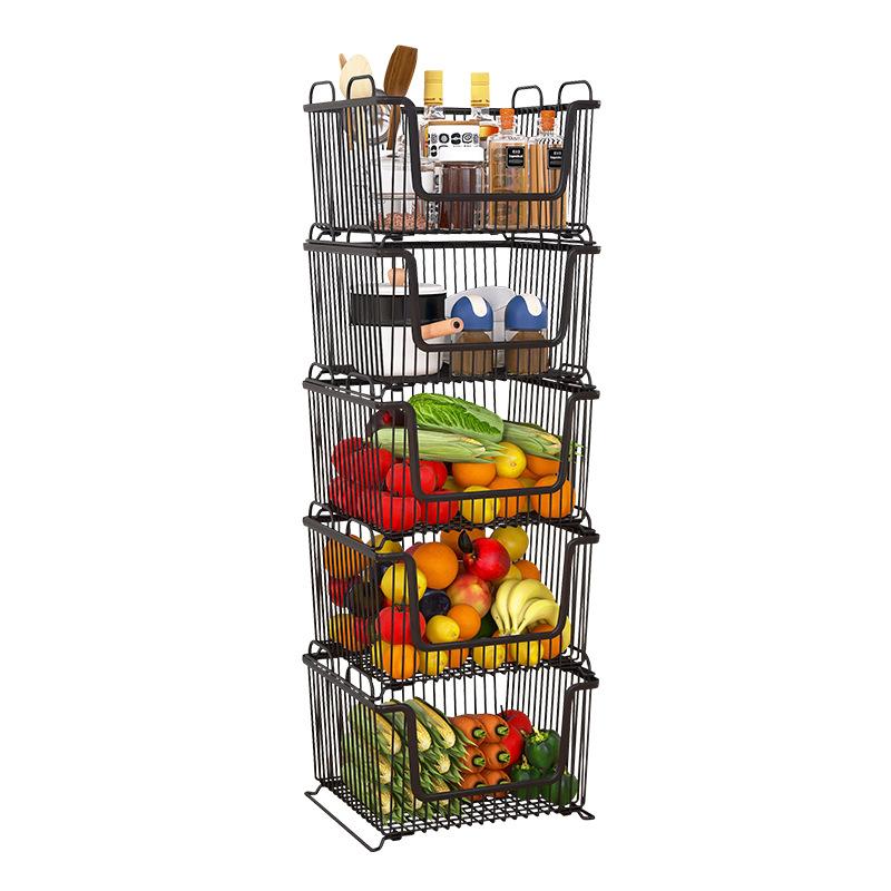 Household kitchen rack Large floor multi-layer stacked storage rack Movable fruit and vegetable rack