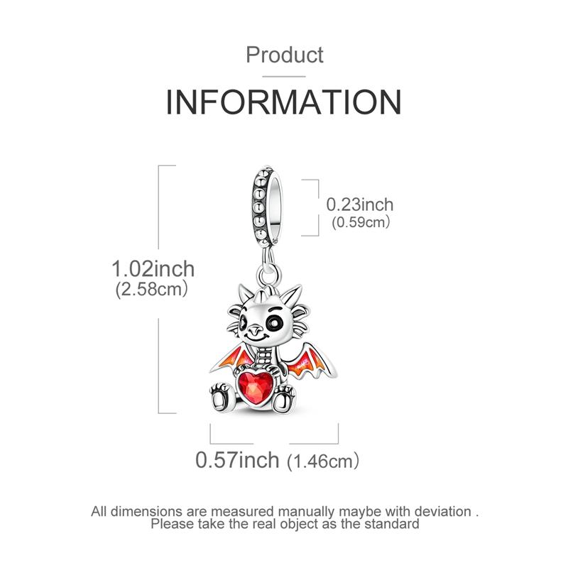 Copper Dragon Red Heart Zircon Charms Pendants Fit Original Bracelet Jewelry Diy Marking Gift