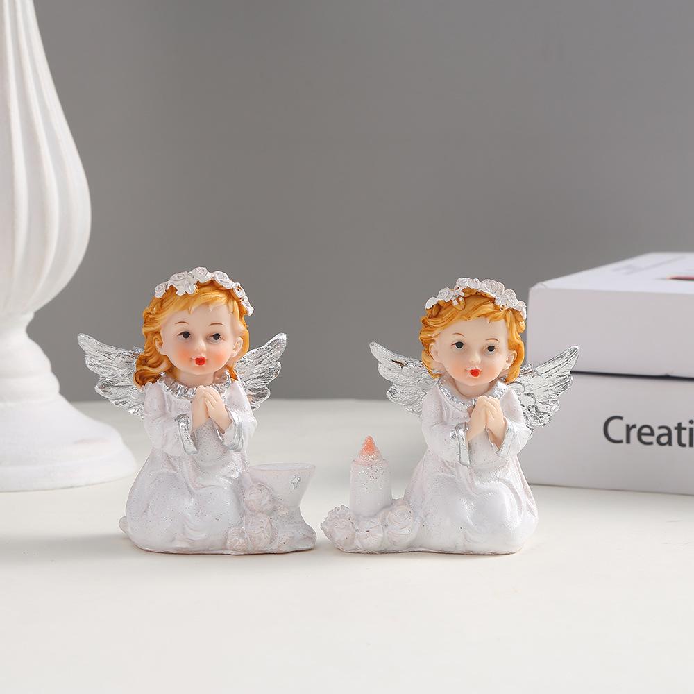 2pcs Angel Flower Fairy Cute Warm Countryside Resin Crafts Garden Home Living Room Entrance Decoration Ornament Birthday Gift