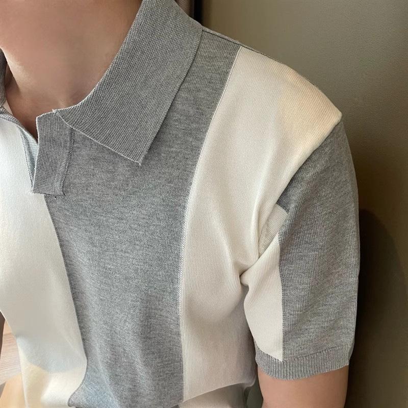 Pánská polokošile Slim Fit z ledového hedvábí - S krátkým rukávem, korejský styl, ležérní s límečkem