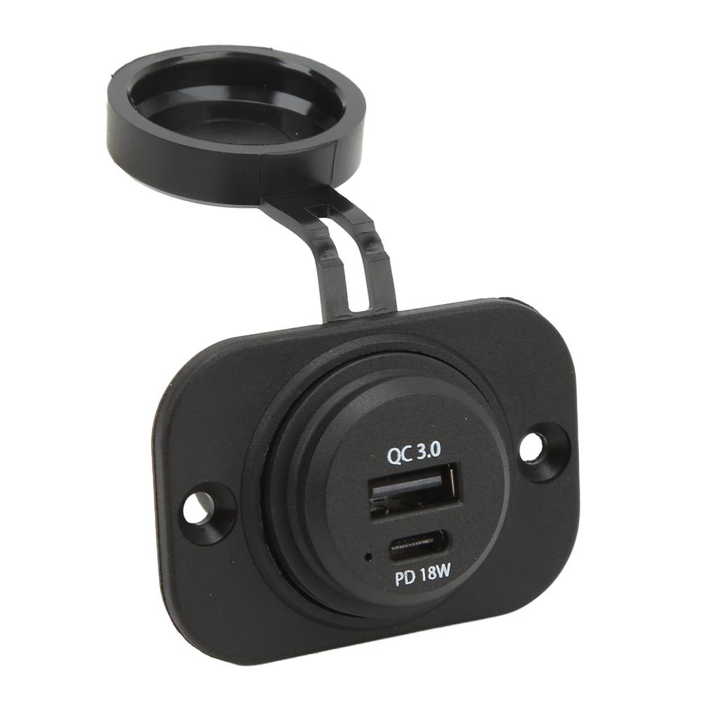 Dual Port Type C Car Charger with Waterproof Cover QC 3.0 PD 18W Universal for RV Boat SUV Sedan Mot