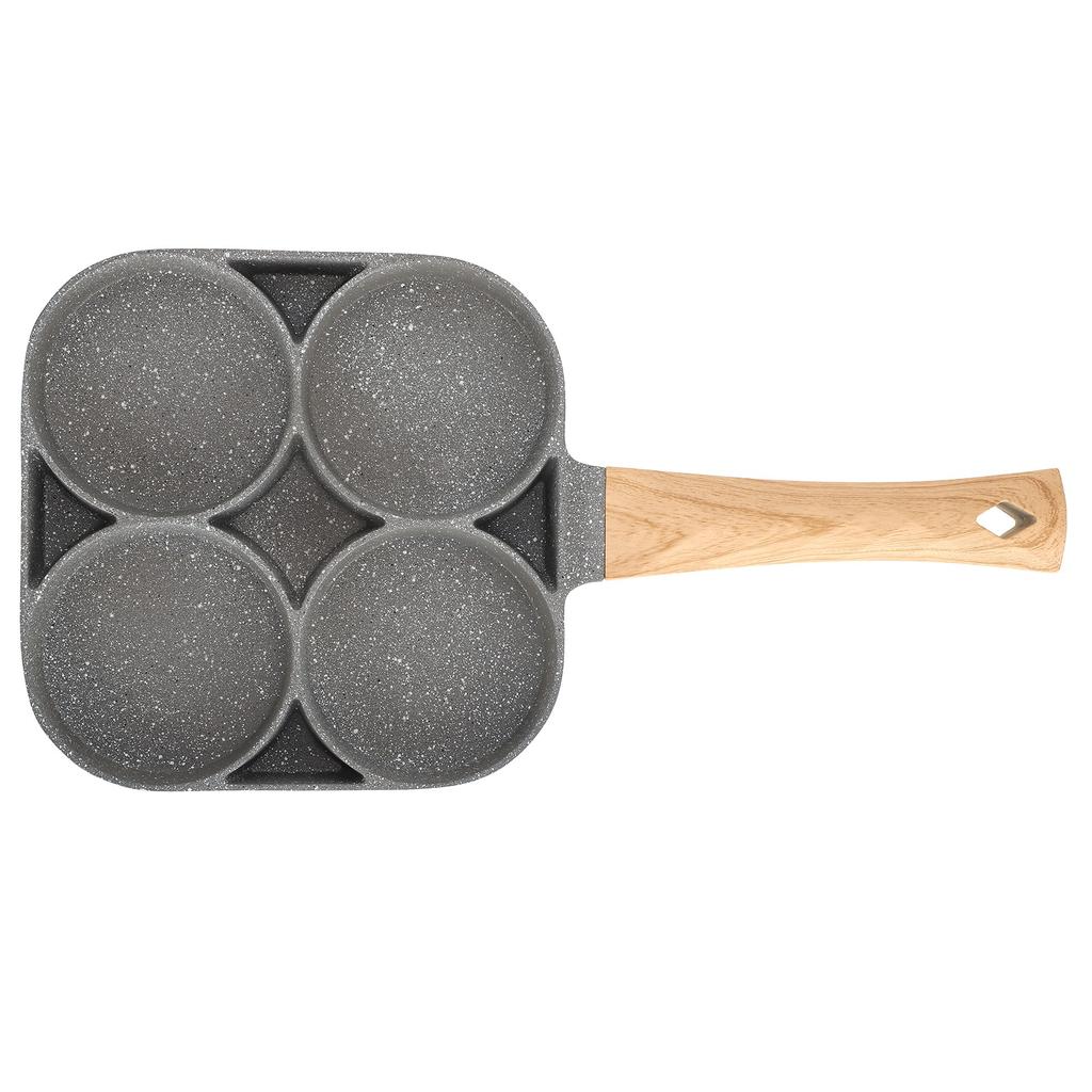 4‑Hole Egg Frying Pot Pancake Pan with Wood Handle for Induction Cooker Kitchen Accessory