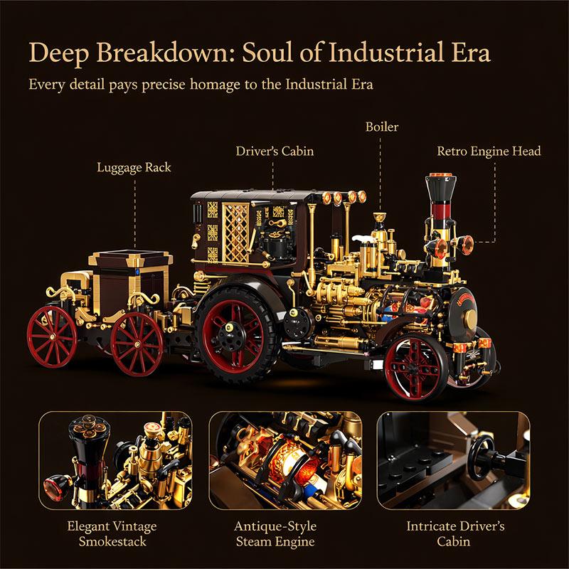 Creative 1331Pcs Vintage Mechanical Steam Car Building Blocks City Retro Steam Punk Vehicle Desktop Decoration Bricks Toys Gift