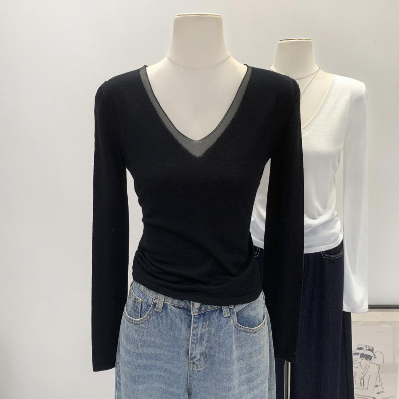 

2025 Winter Korean Style Spicy Girl V-Neck Two-Piece Casual Long-Sleeve Knit Top Medium чёрный