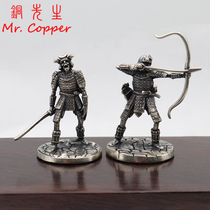 Vintage White Brass Japanese Shogunate Skeleton Warrior Archer Soldier Figurines War Chess Pieces Small Ornament Home Decoration