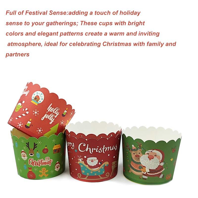 Heat-Resistant Christmas Muffin Cups - Medium Size, 50 pcs for Oven-Baking