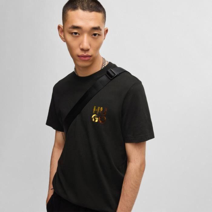 T-SHIRT - HUGO - DIRIDUMTI - Black Cotton - Revisited Logo - Short Sleeves