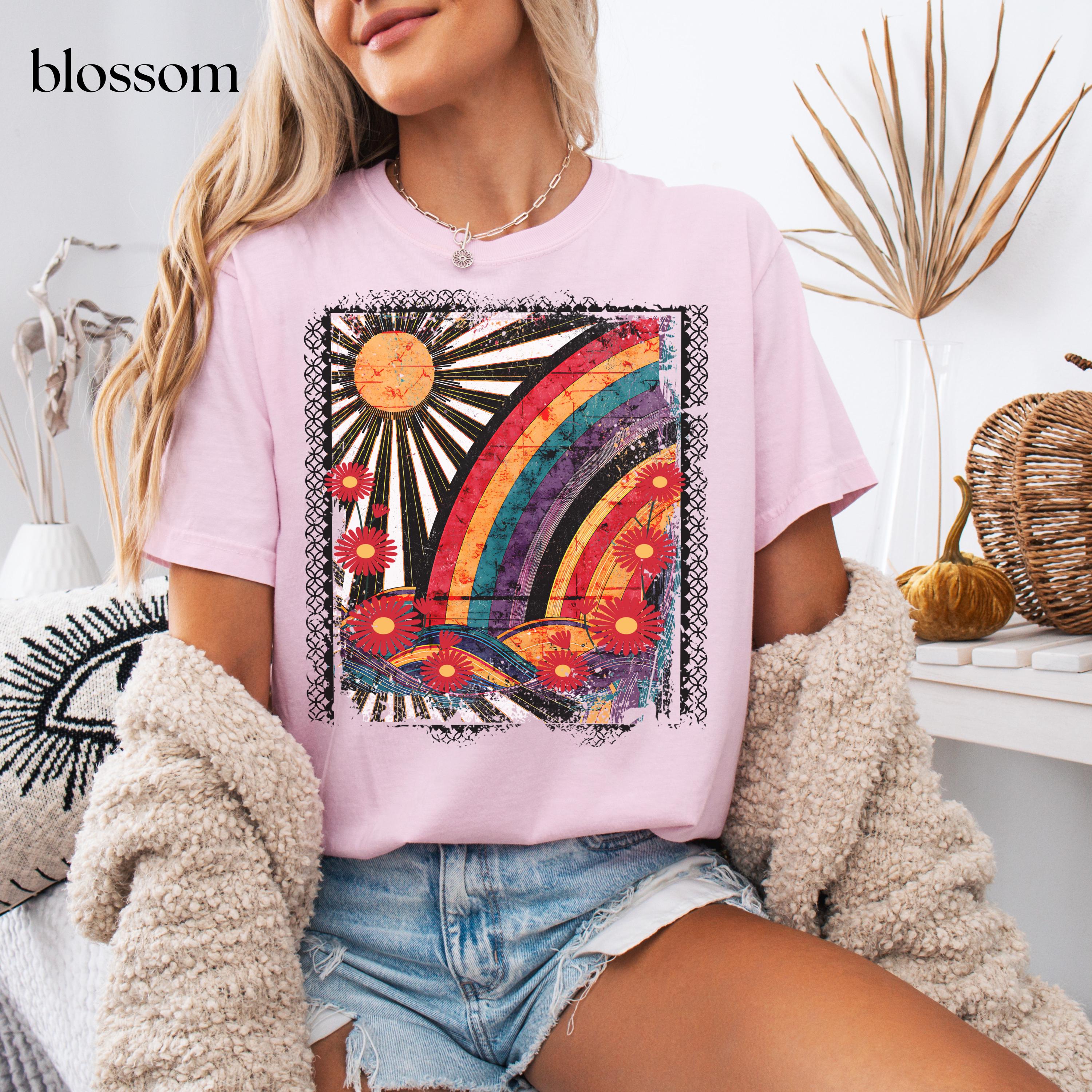 

2026 Summer Womens Retro Rainbow Sunshine TShirt Unisex Cotton and Breathable Short Sleeve Oversized Loose Casual 4XL