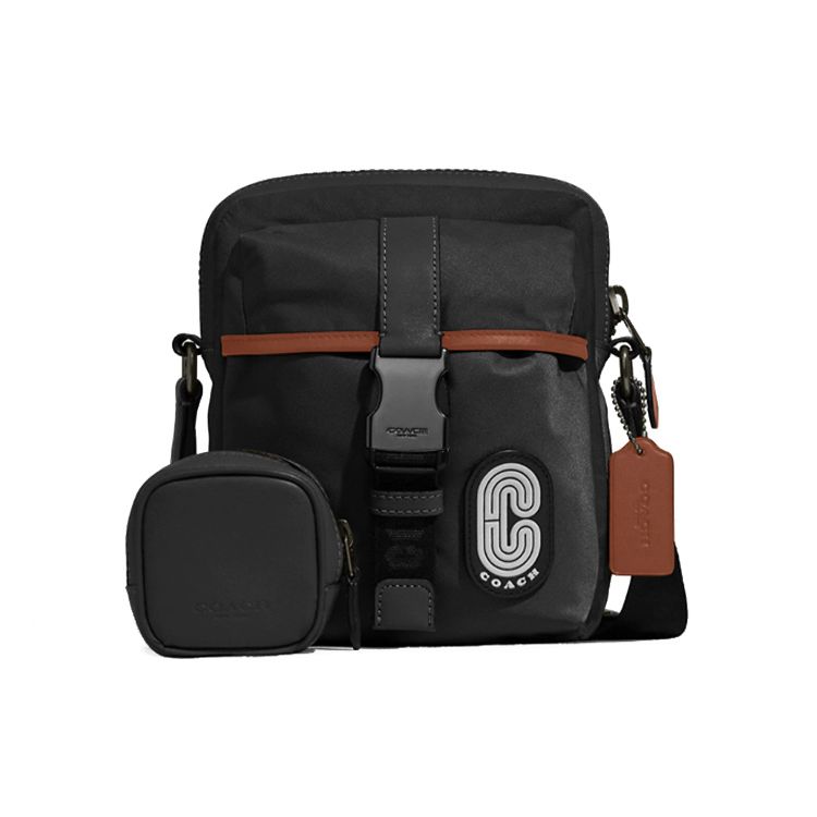 Coach Max 18 Solid Color Adjustable Shoulder Strap Leather Wallet Crossbody Bag Small Men Bags Black C9836-QBBK Basic Set (Bag+Dust Bag)