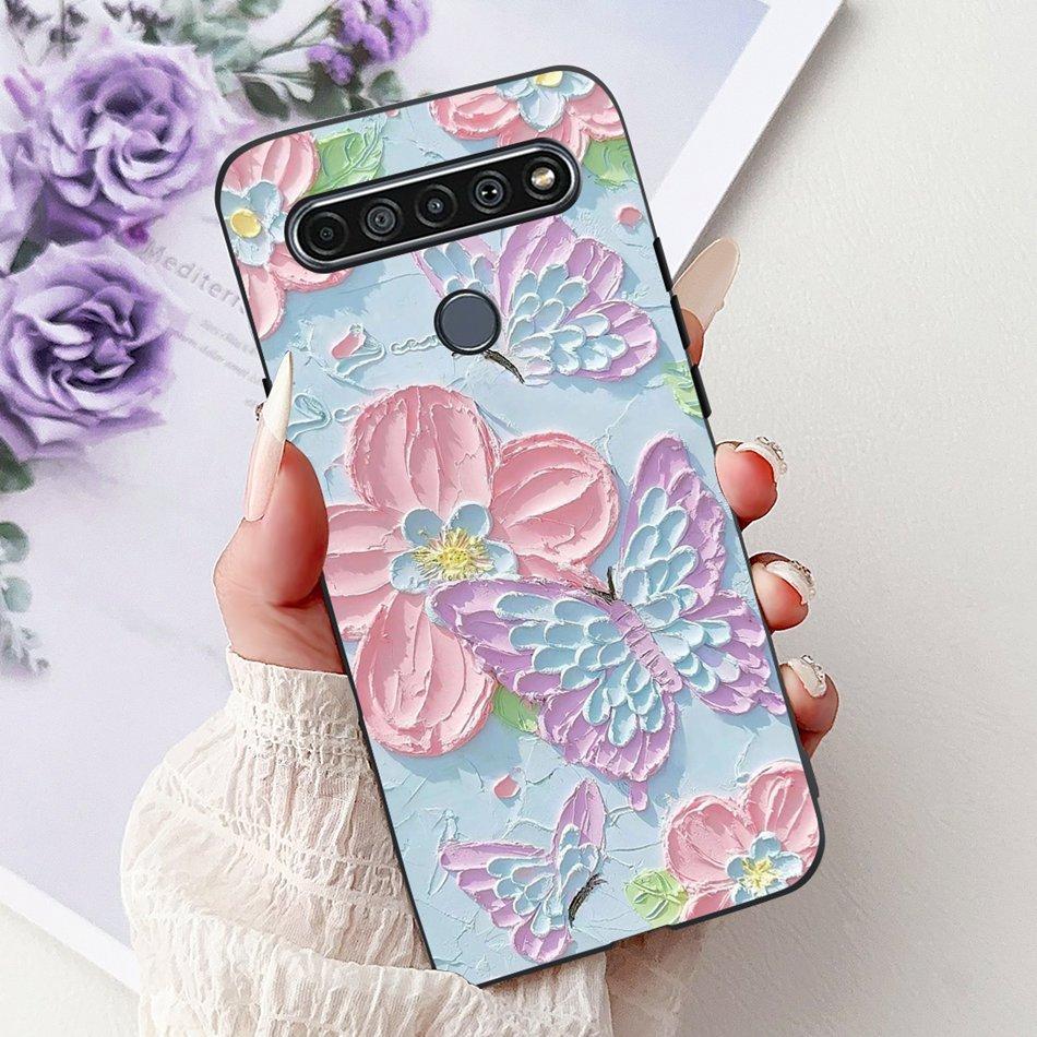 For LG K41S K51S 2020 Elegant Floral Cat Printed Phone Case For LG K41S K51S LM-K410 LM-K510 Black Silicone Soft Cases