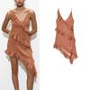 Spring and Summer New Women's Clothing Sexy Style V Neck Sleeveless Asymmetric Laminated Decoration Sling Dress 1067157