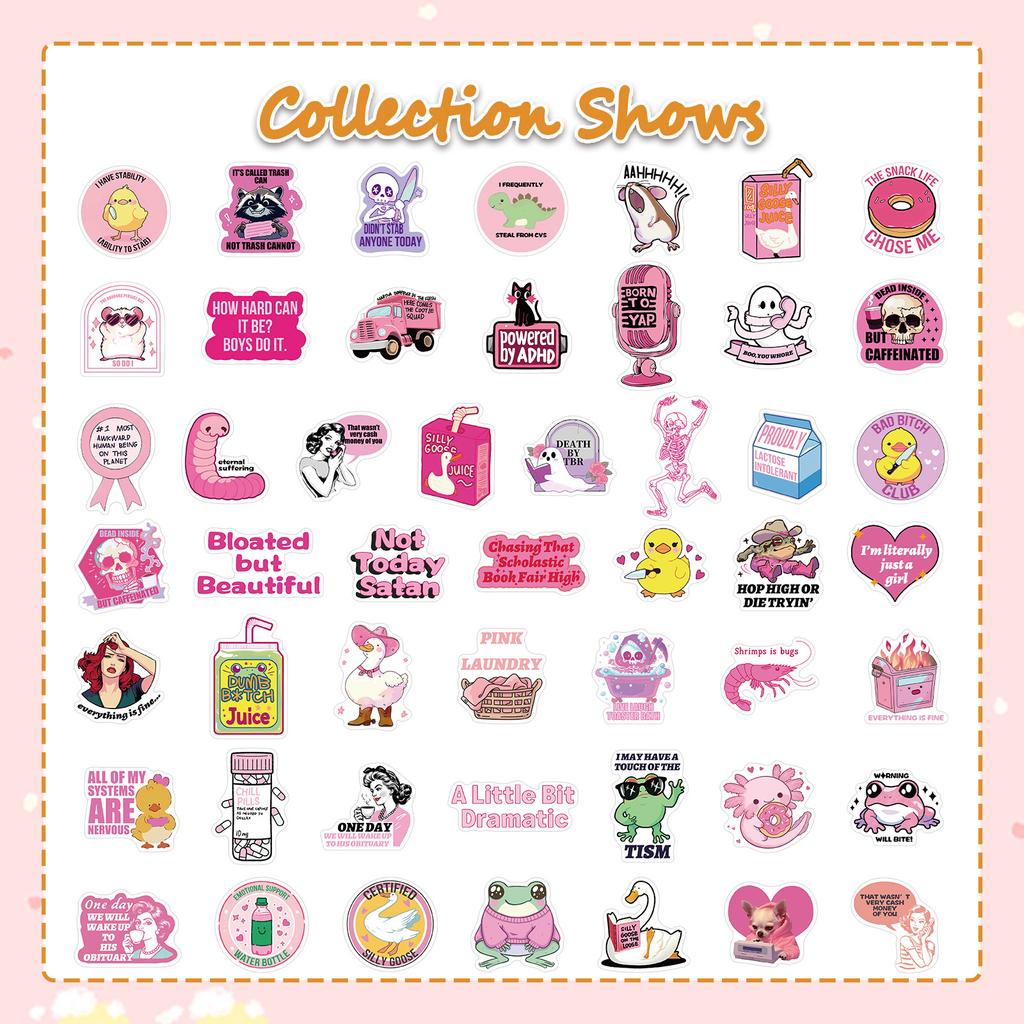 50 Pieces of Pink Humorous Stickers for DIY Notebook, Water Cup, Computer, Skateboard and Other Items Stickers