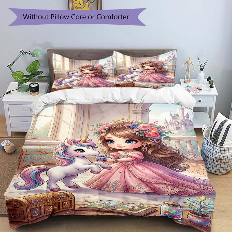 Princess Unicorn Fantasy Print 3Pcs Bedding Setduvet Cover With 2 Bedropillowcase Home Birthday Gift
