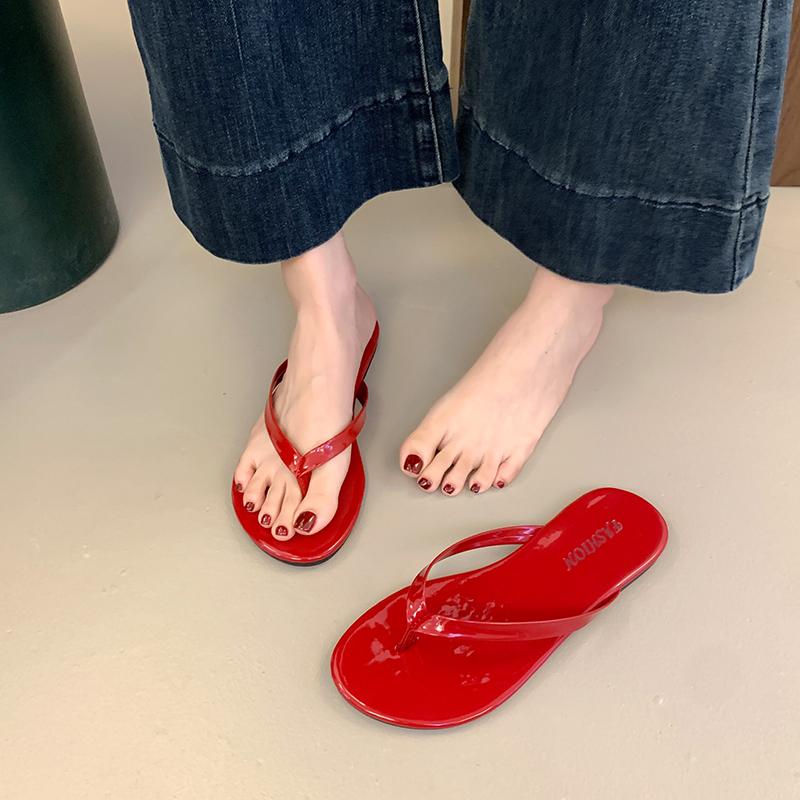 New Flat Sandals Summer New Round Head Shallow Mouth Clip Toe Cross Thin with Soft Sole Anti-slip Wear-resistant Slippers