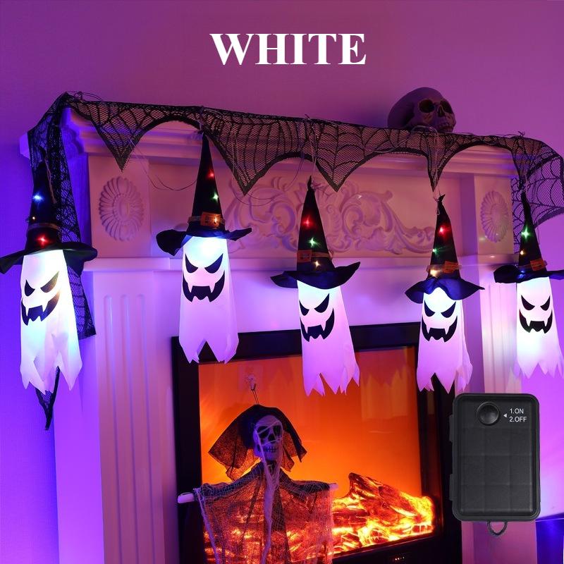 Halloween Decorations Outdoor Hanging Ghosts Lights Glowing Ghost Witch Hat Halloween Ornaments Lights Decorations for Garden