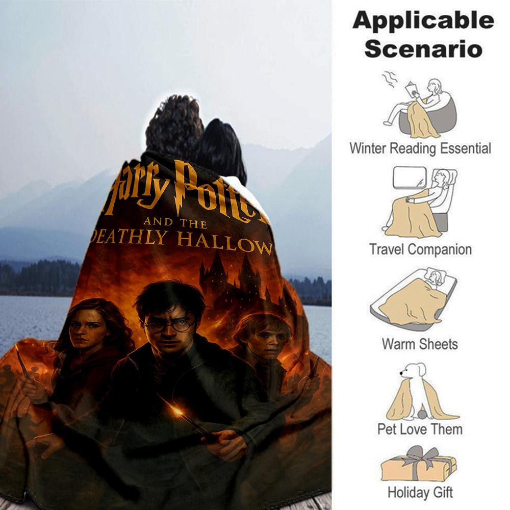 1pc Harry Potter and the Deathly Hallows Flannel Blanket Soft Warm Throw for Home, Office, Travel, All-Season Cozy Bedding GiftL1077
