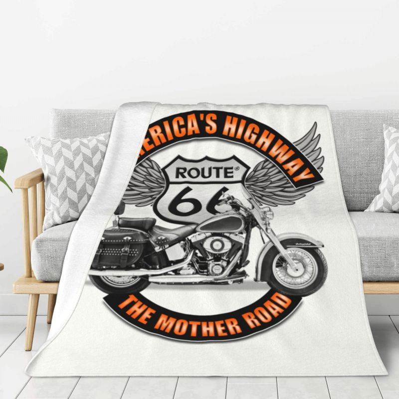 Custom 3D Print Motorcycle Ride Route 66 Blankets Comfortable Flannel Winter US Numbered Highways Throw Blanket Home Bedroom