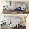 Two Sleeping Places, Loft Bed, Iron Frame, 90 x 200 cm, Desk, Socket USB and Type-C Port, Shelves, Clothes, EN747 Certified, Without Mattress, White